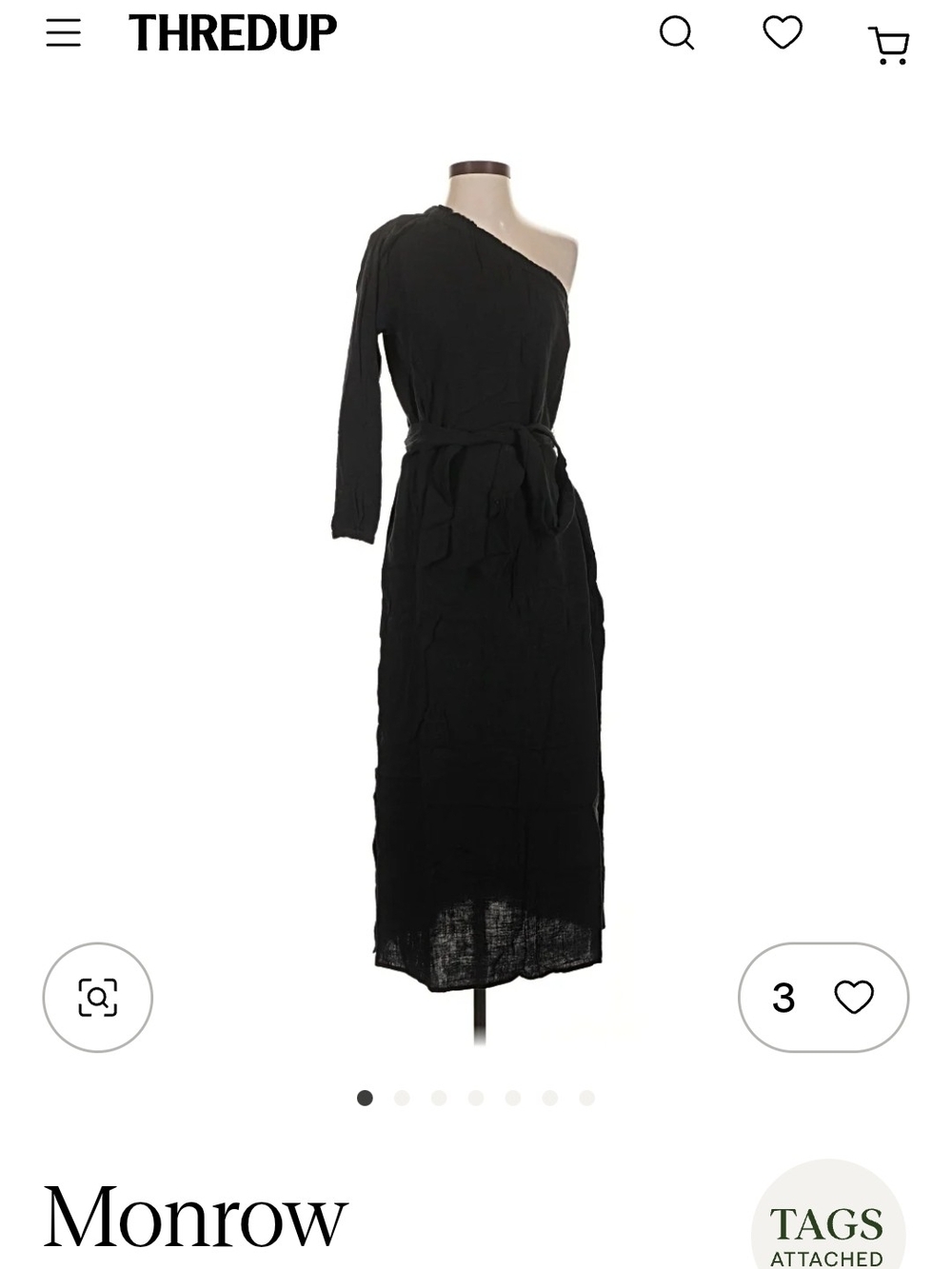 Monrow Black One-Shoulder Tie-Waist Midi Dress
